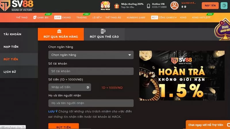 Rút tiền SV88 qua banking ngân hàng Rút tiền SV88 qua banking ngân hàng